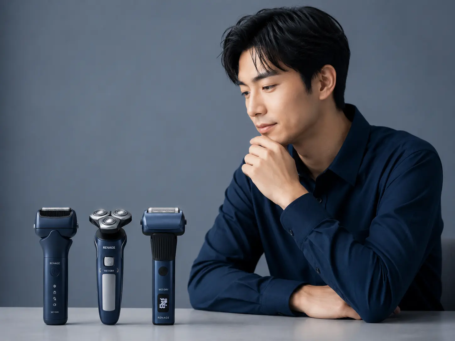 3種類のRENAGE hommeシェーバーを比較する男性